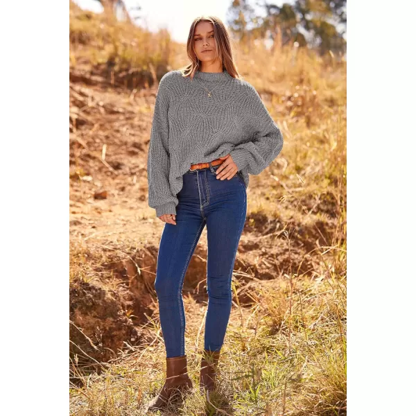 imagePRETTYGARDEN Womens Fall Oversized Pullover Sweaters Casual Crewneck Long Sleeve Chunky Cable Knit Blouse TopGrey
