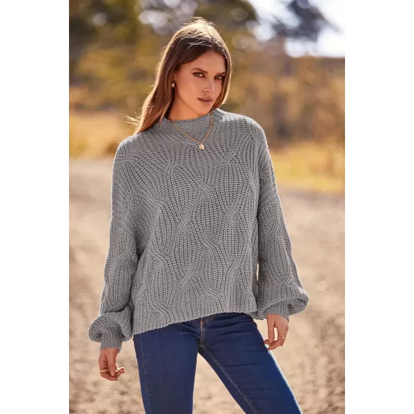 imagePRETTYGARDEN Womens Fall Oversized Pullover Sweaters Casual Crewneck Long Sleeve Chunky Cable Knit Blouse TopGrey