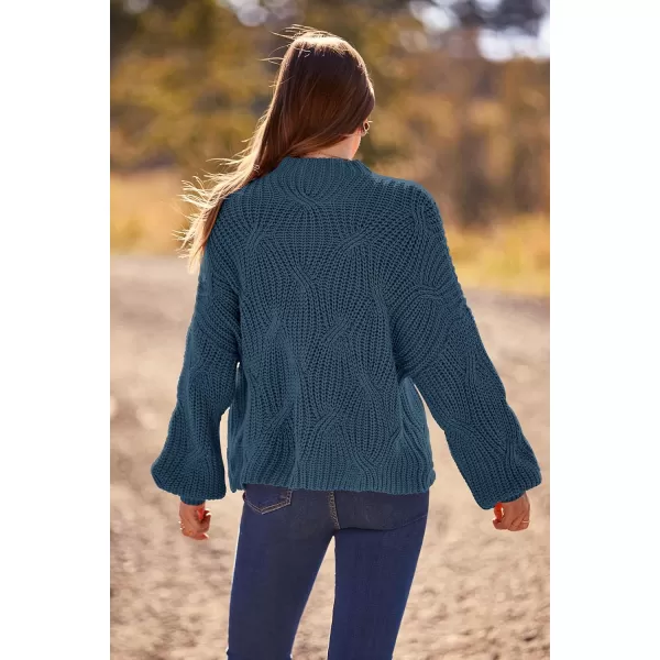 imagePRETTYGARDEN Womens Fall Oversized Pullover Sweaters Casual Crewneck Long Sleeve Chunky Cable Knit Blouse TopGrey Blue