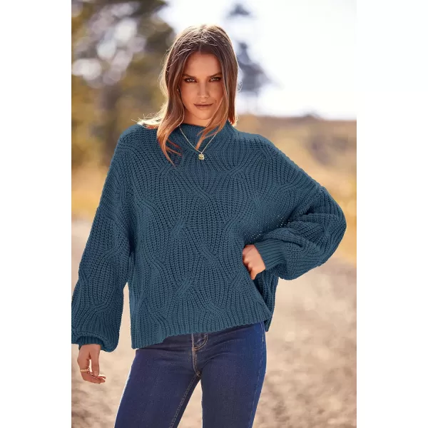 imagePRETTYGARDEN Womens Fall Oversized Pullover Sweaters Casual Crewneck Long Sleeve Chunky Cable Knit Blouse TopGrey Blue