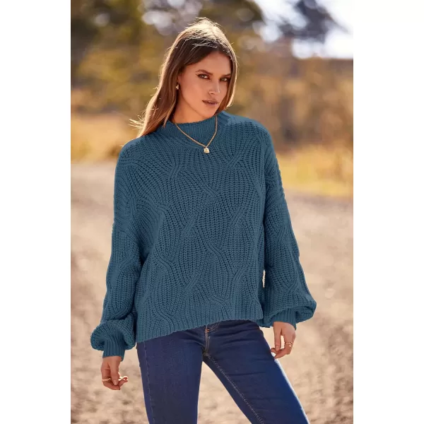 imagePRETTYGARDEN Womens Fall Oversized Pullover Sweaters Casual Crewneck Long Sleeve Chunky Cable Knit Blouse TopGrey Blue