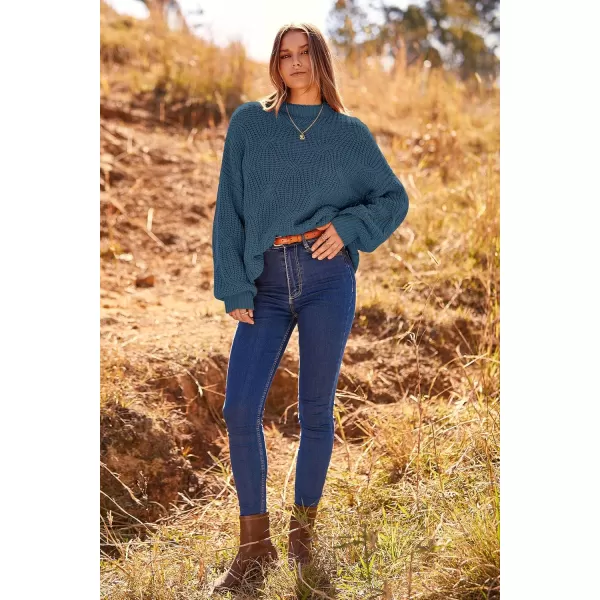 imagePRETTYGARDEN Womens Fall Oversized Pullover Sweaters Casual Crewneck Long Sleeve Chunky Cable Knit Blouse TopGrey Blue