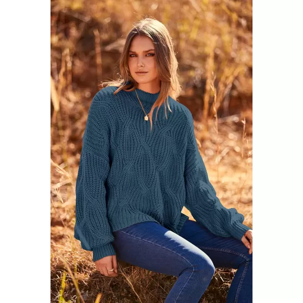 imagePRETTYGARDEN Womens Fall Oversized Pullover Sweaters Casual Crewneck Long Sleeve Chunky Cable Knit Blouse TopGrey Blue