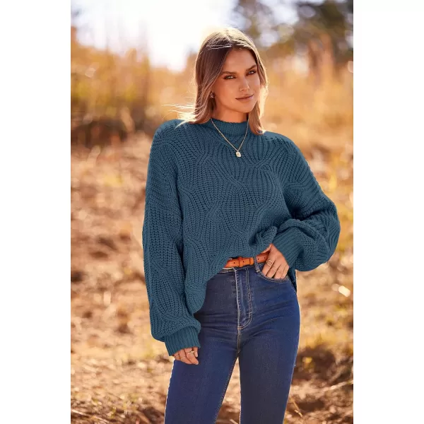 imagePRETTYGARDEN Womens Fall Oversized Pullover Sweaters Casual Crewneck Long Sleeve Chunky Cable Knit Blouse TopGrey Blue