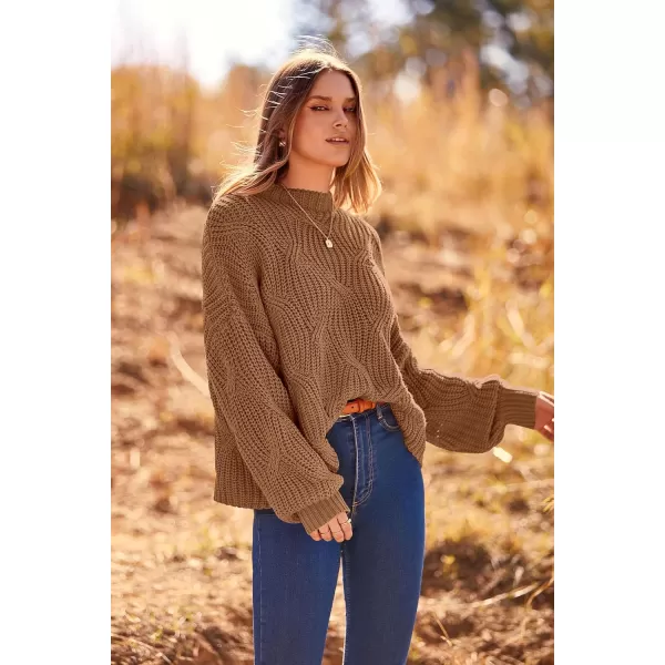 imagePRETTYGARDEN Womens Fall Oversized Pullover Sweaters Casual Crewneck Long Sleeve Chunky Cable Knit Blouse TopKhaki