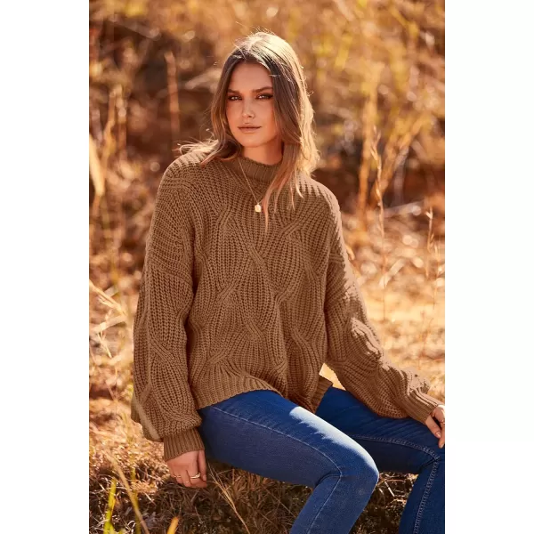 imagePRETTYGARDEN Womens Fall Oversized Pullover Sweaters Casual Crewneck Long Sleeve Chunky Cable Knit Blouse TopKhaki
