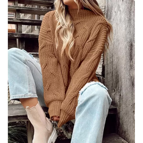 imagePRETTYGARDEN Womens Fall Oversized Pullover Sweaters Casual Crewneck Long Sleeve Chunky Cable Knit Blouse TopKhaki