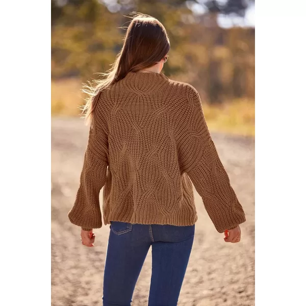 imagePRETTYGARDEN Womens Fall Oversized Pullover Sweaters Casual Crewneck Long Sleeve Chunky Cable Knit Blouse TopKhaki