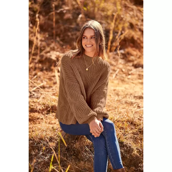 imagePRETTYGARDEN Womens Fall Oversized Pullover Sweaters Casual Crewneck Long Sleeve Chunky Cable Knit Blouse TopKhaki