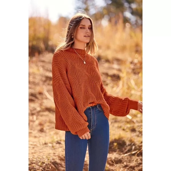 imagePRETTYGARDEN Womens Fall Oversized Pullover Sweaters Casual Crewneck Long Sleeve Chunky Cable Knit Blouse TopRust Red