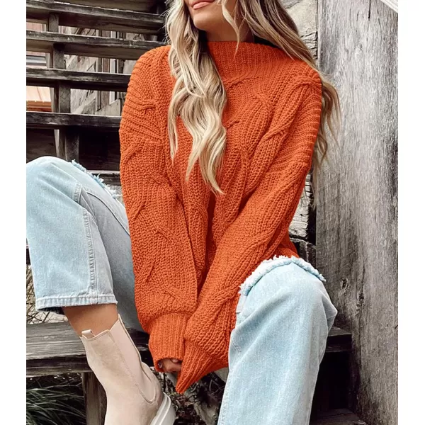 imagePRETTYGARDEN Womens Fall Oversized Pullover Sweaters Casual Crewneck Long Sleeve Chunky Cable Knit Blouse TopRust Red