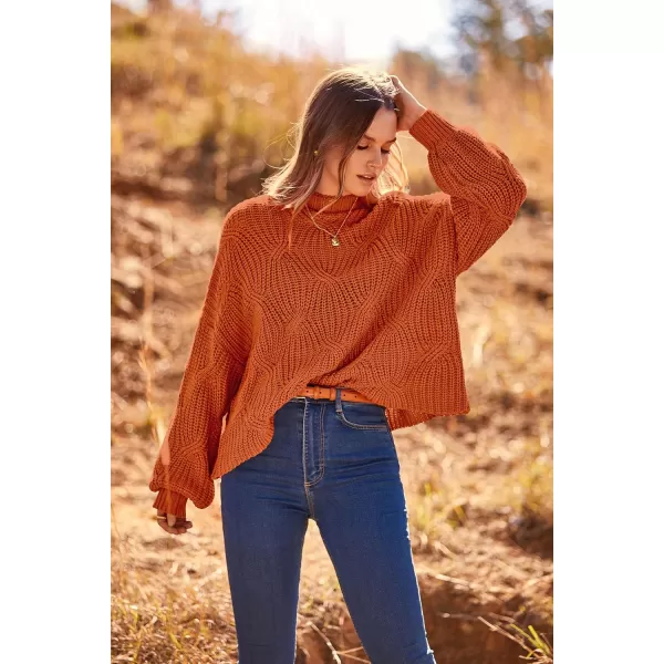 imagePRETTYGARDEN Womens Fall Oversized Pullover Sweaters Casual Crewneck Long Sleeve Chunky Cable Knit Blouse TopRust Red