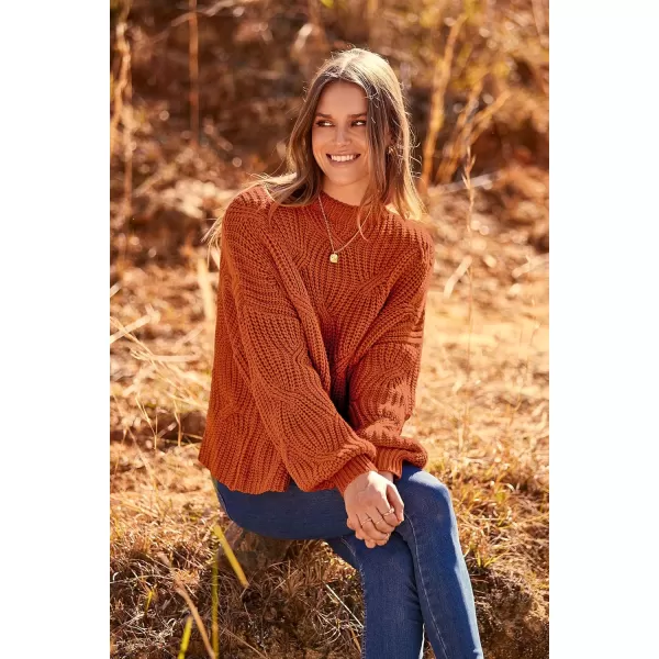 imagePRETTYGARDEN Womens Fall Oversized Pullover Sweaters Casual Crewneck Long Sleeve Chunky Cable Knit Blouse TopRust Red