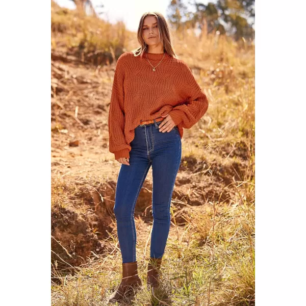 imagePRETTYGARDEN Womens Fall Oversized Pullover Sweaters Casual Crewneck Long Sleeve Chunky Cable Knit Blouse TopRust Red