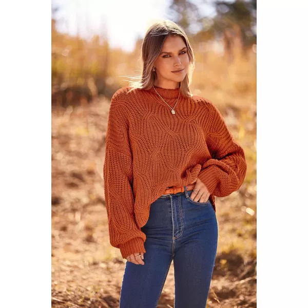 imagePRETTYGARDEN Womens Fall Oversized Pullover Sweaters Casual Crewneck Long Sleeve Chunky Cable Knit Blouse TopRust Red