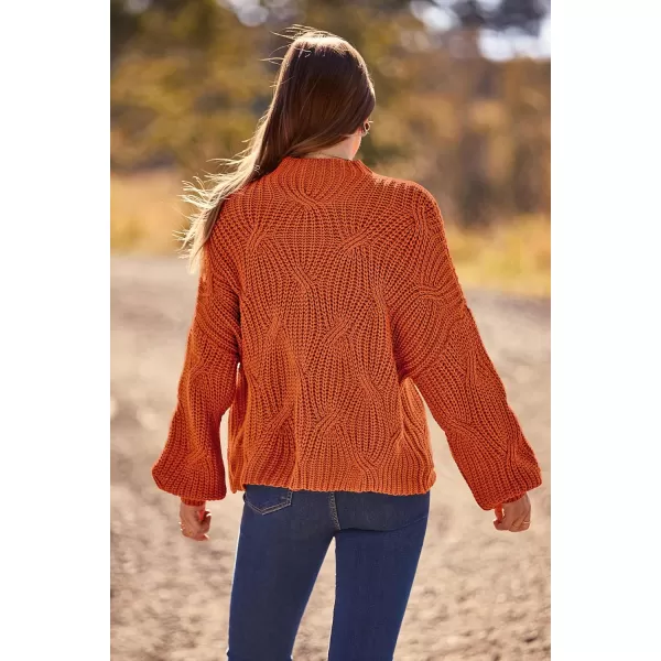imagePRETTYGARDEN Womens Fall Oversized Pullover Sweaters Casual Crewneck Long Sleeve Chunky Cable Knit Blouse TopRust Red