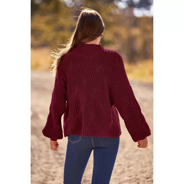 imagePRETTYGARDEN Womens Fall Oversized Pullover Sweaters Casual Crewneck Long Sleeve Chunky Cable Knit Blouse TopWine Red