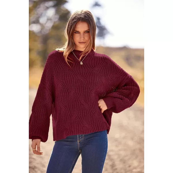imagePRETTYGARDEN Womens Fall Oversized Pullover Sweaters Casual Crewneck Long Sleeve Chunky Cable Knit Blouse TopWine Red