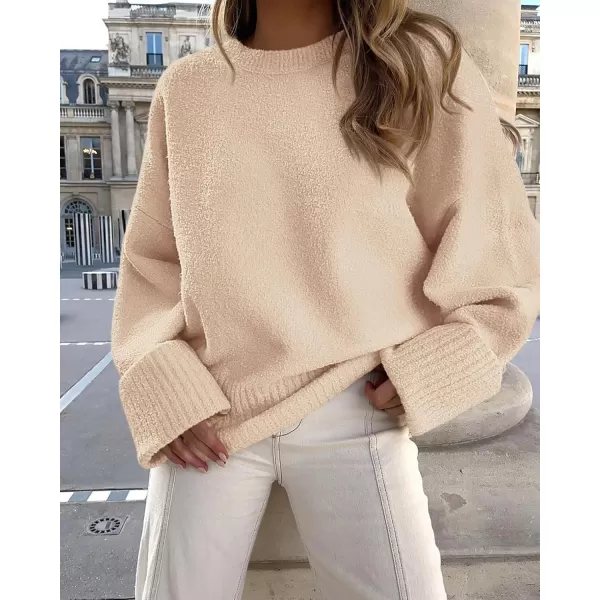 imagePRETTYGARDEN Womens Fall Oversized Sweaters Casual Crewneck Pullover Long Sleeve Fuzzy Chunky Knit Tops BlouseApricot