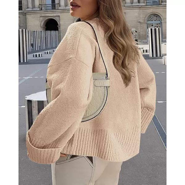 imagePRETTYGARDEN Womens Fall Oversized Sweaters Casual Crewneck Pullover Long Sleeve Fuzzy Chunky Knit Tops BlouseApricot
