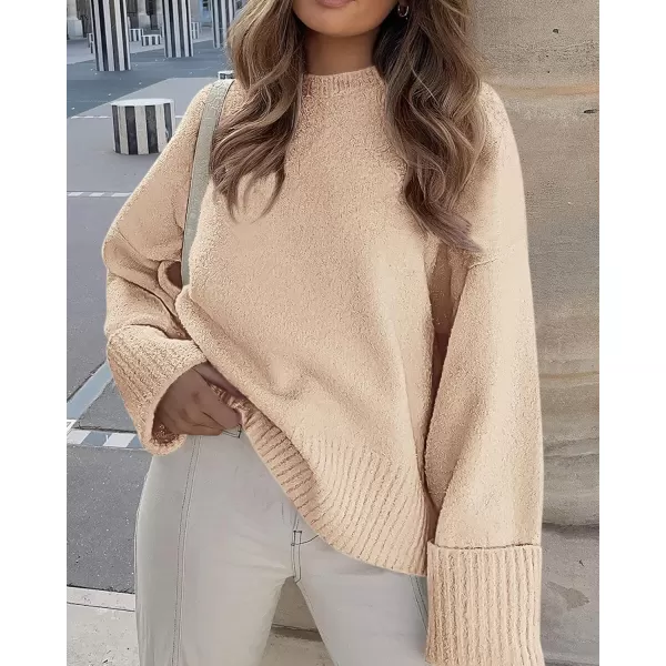 imagePRETTYGARDEN Womens Fall Oversized Sweaters Casual Crewneck Pullover Long Sleeve Fuzzy Chunky Knit Tops BlouseApricot