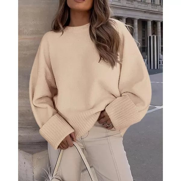imagePRETTYGARDEN Womens Fall Oversized Sweaters Casual Crewneck Pullover Long Sleeve Fuzzy Chunky Knit Tops BlouseApricot