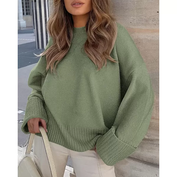 imagePRETTYGARDEN Womens Fall Oversized Sweaters Casual Crewneck Pullover Long Sleeve Fuzzy Chunky Knit Tops BlouseArmy Green