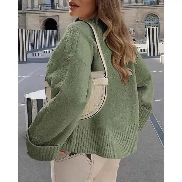 imagePRETTYGARDEN Womens Fall Oversized Sweaters Casual Crewneck Pullover Long Sleeve Fuzzy Chunky Knit Tops BlouseArmy Green