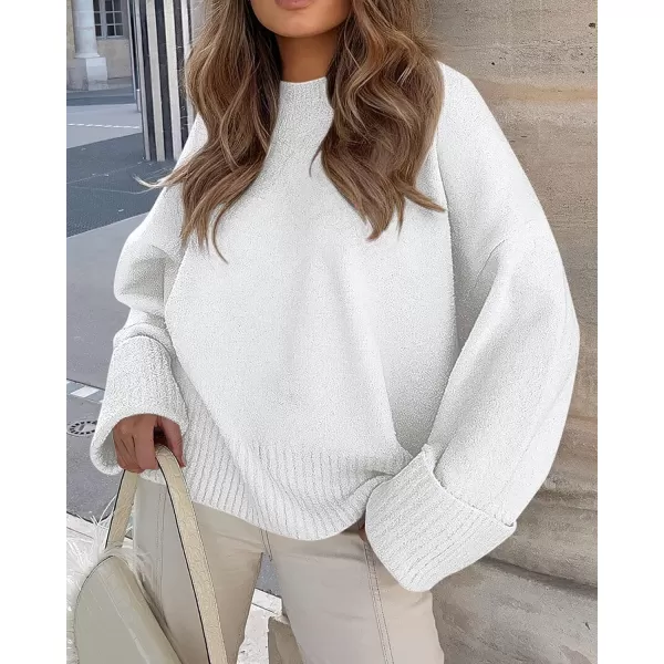 imagePRETTYGARDEN Womens Fall Oversized Sweaters Casual Crewneck Pullover Long Sleeve Fuzzy Chunky Knit Tops BlouseBeige White