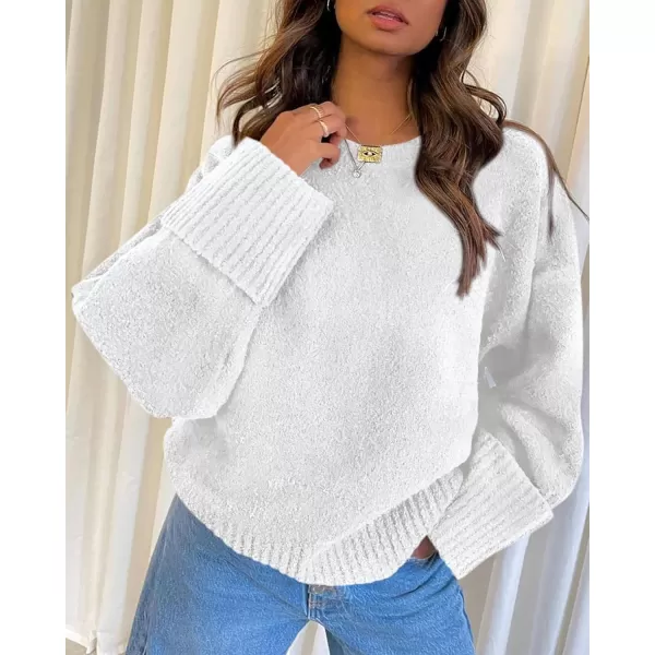 imagePRETTYGARDEN Womens Fall Oversized Sweaters Casual Crewneck Pullover Long Sleeve Fuzzy Chunky Knit Tops BlouseBeige White