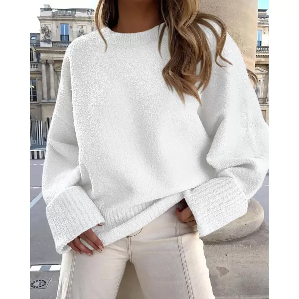 imagePRETTYGARDEN Womens Fall Oversized Sweaters Casual Crewneck Pullover Long Sleeve Fuzzy Chunky Knit Tops BlouseBeige White
