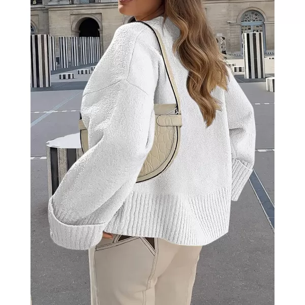 imagePRETTYGARDEN Womens Fall Oversized Sweaters Casual Crewneck Pullover Long Sleeve Fuzzy Chunky Knit Tops BlouseBeige White