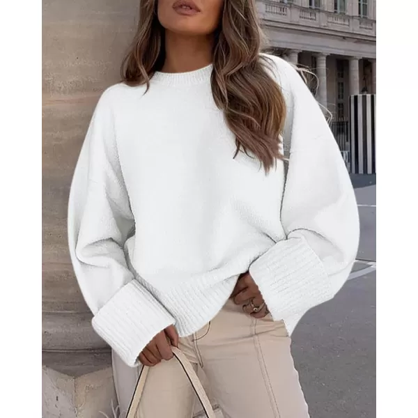 imagePRETTYGARDEN Womens Fall Oversized Sweaters Casual Crewneck Pullover Long Sleeve Fuzzy Chunky Knit Tops BlouseBeige White