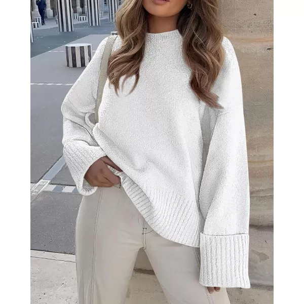imagePRETTYGARDEN Womens Fall Oversized Sweaters Casual Crewneck Pullover Long Sleeve Fuzzy Chunky Knit Tops BlouseBeige White