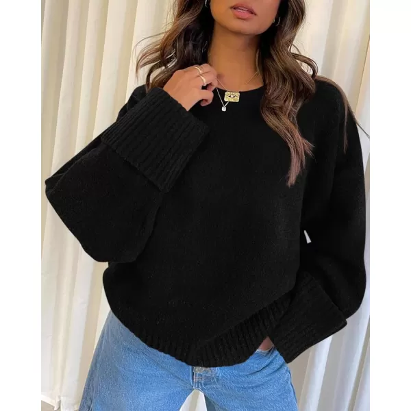 imagePRETTYGARDEN Womens Fall Oversized Sweaters Casual Crewneck Pullover Long Sleeve Fuzzy Chunky Knit Tops BlouseBlack