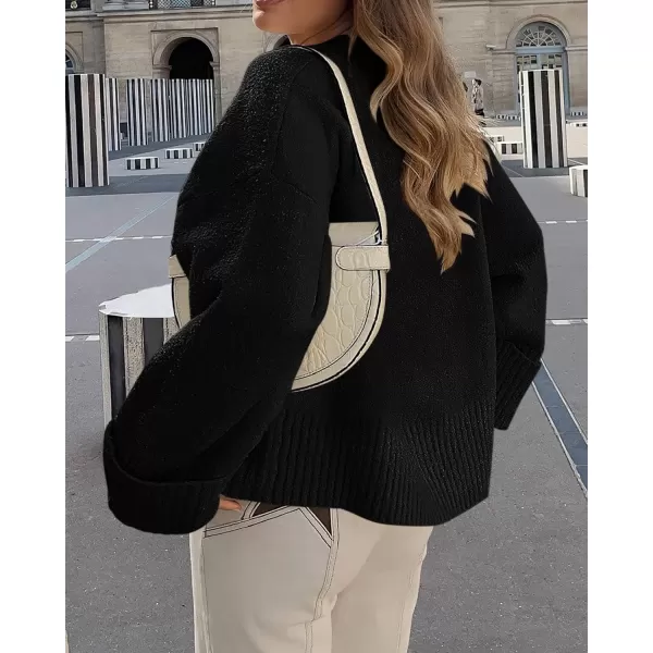 imagePRETTYGARDEN Womens Fall Oversized Sweaters Casual Crewneck Pullover Long Sleeve Fuzzy Chunky Knit Tops BlouseBlack