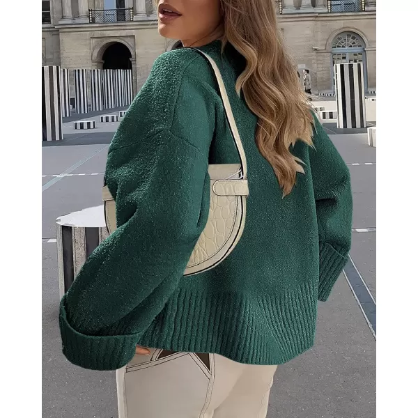 imagePRETTYGARDEN Womens Fall Oversized Sweaters Casual Crewneck Pullover Long Sleeve Fuzzy Chunky Knit Tops BlouseDark Green