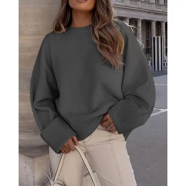 imagePRETTYGARDEN Womens Fall Oversized Sweaters Casual Crewneck Pullover Long Sleeve Fuzzy Chunky Knit Tops BlouseDark Grey