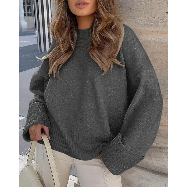 imagePRETTYGARDEN Womens Fall Oversized Sweaters Casual Crewneck Pullover Long Sleeve Fuzzy Chunky Knit Tops BlouseDark Grey