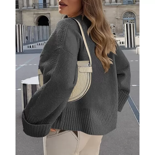 imagePRETTYGARDEN Womens Fall Oversized Sweaters Casual Crewneck Pullover Long Sleeve Fuzzy Chunky Knit Tops BlouseDark Grey
