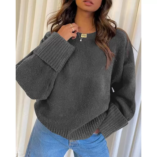 imagePRETTYGARDEN Womens Fall Oversized Sweaters Casual Crewneck Pullover Long Sleeve Fuzzy Chunky Knit Tops BlouseDark Grey