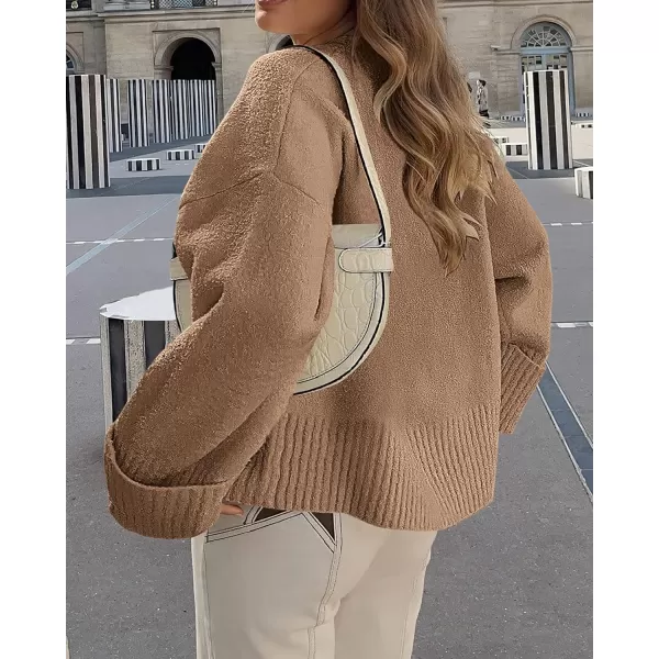 imagePRETTYGARDEN Womens Fall Oversized Sweaters Casual Crewneck Pullover Long Sleeve Fuzzy Chunky Knit Tops BlouseKhaki
