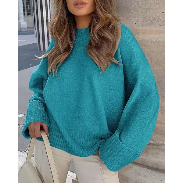 imagePRETTYGARDEN Womens Fall Oversized Sweaters Casual Crewneck Pullover Long Sleeve Fuzzy Chunky Knit Tops BlouseLake Blue
