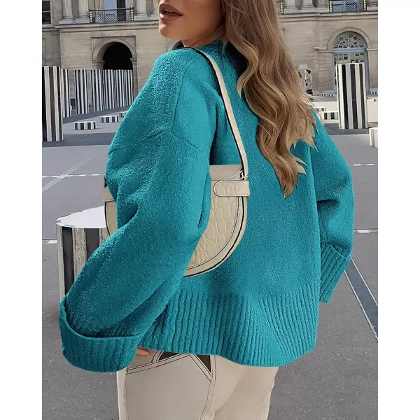 imagePRETTYGARDEN Womens Fall Oversized Sweaters Casual Crewneck Pullover Long Sleeve Fuzzy Chunky Knit Tops BlouseLake Blue