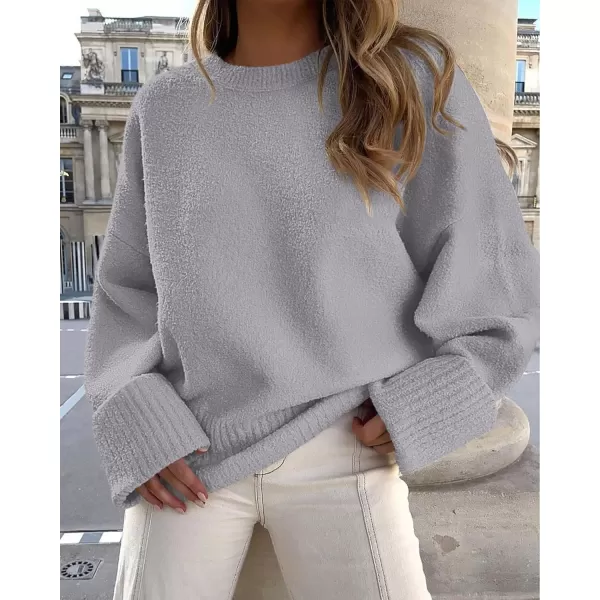 imagePRETTYGARDEN Womens Fall Oversized Sweaters Casual Crewneck Pullover Long Sleeve Fuzzy Chunky Knit Tops BlouseLight Grey