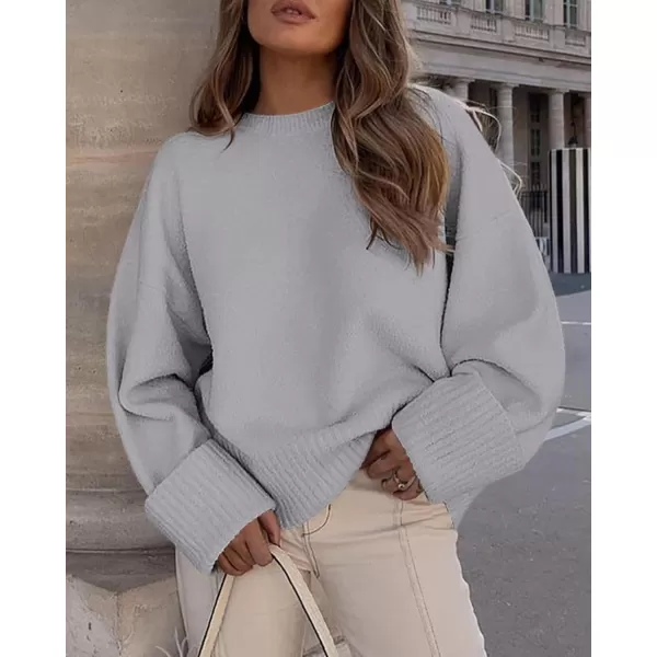 imagePRETTYGARDEN Womens Fall Oversized Sweaters Casual Crewneck Pullover Long Sleeve Fuzzy Chunky Knit Tops BlouseLight Grey