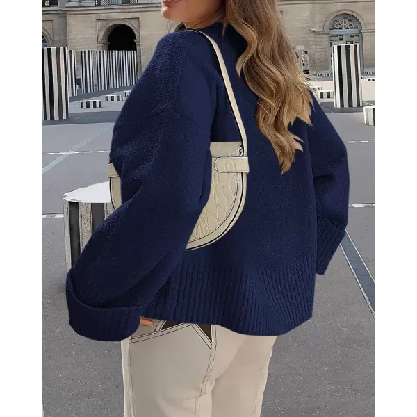 imagePRETTYGARDEN Womens Fall Oversized Sweaters Casual Crewneck Pullover Long Sleeve Fuzzy Chunky Knit Tops BlouseNavy
