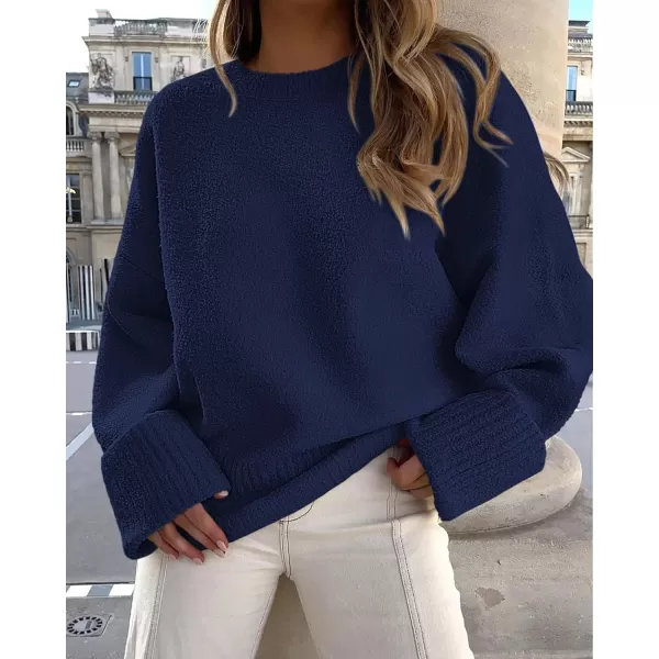 imagePRETTYGARDEN Womens Fall Oversized Sweaters Casual Crewneck Pullover Long Sleeve Fuzzy Chunky Knit Tops BlouseNavy