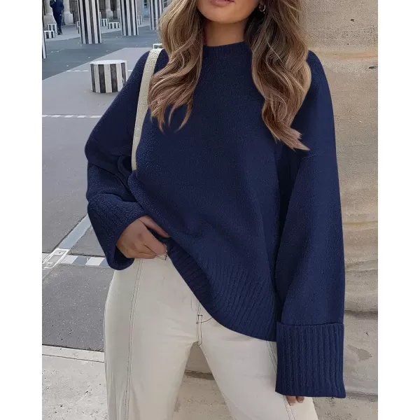 imagePRETTYGARDEN Womens Fall Oversized Sweaters Casual Crewneck Pullover Long Sleeve Fuzzy Chunky Knit Tops BlouseNavy