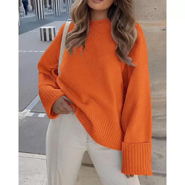 imagePRETTYGARDEN Womens Fall Oversized Sweaters Casual Crewneck Pullover Long Sleeve Fuzzy Chunky Knit Tops BlouseOrange